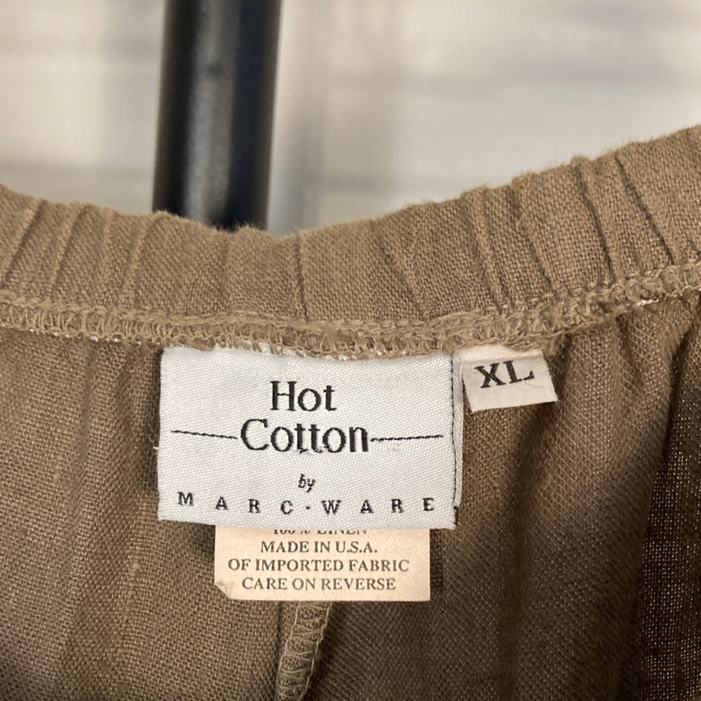 100% Linen Hot Cotton Relaxed Drawstring Elastic Wide-Leg Pants Brown XL - Picture 3 of 10